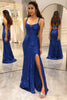 Load image into Gallery viewer, Sparkly Royal Blue Mermaid Long Corset Prom Dress With Slit