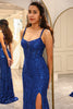 Load image into Gallery viewer, Sparkly Royal Blue Mermaid Long Corset Prom Dress With Slit