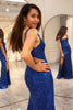 Load image into Gallery viewer, Sparkly Royal Blue Mermaid Long Corset Prom Dress With Slit