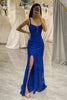 Load image into Gallery viewer, Glitter Royal Blue Long Corset Prom Dress With Slit