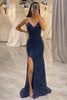 Load image into Gallery viewer, Glitter Dark Purple Mermaid Long Prom Dress With Slit