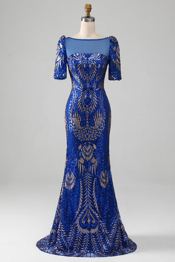 Royal blue and gold party dress sale