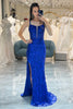 Load image into Gallery viewer, Sparkly Royal Blue Mermaid Long Prom Dress With Slit