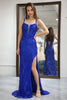 Load image into Gallery viewer, Glitter Royal Blue Mermaid Long Prom Dress With Slit