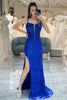 Load image into Gallery viewer, Sparkly Royal Blue Mermaid Long Prom Dress With Slit