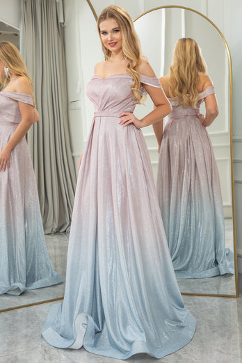 Blush A Line Off the Shoulder Long Prom Dress With Pleats