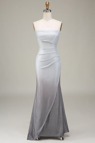 Grey Mermiad Sparkly Prom Dress with Pleated