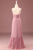 Load image into Gallery viewer, Dusty Rose Spaghetti Straps A-line Chiffon Long Junior Bridesmaid Dress