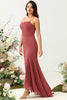 Load image into Gallery viewer, Desert Rose Spaghetti Straps Mermaid Open Back Bridesmaid Dress