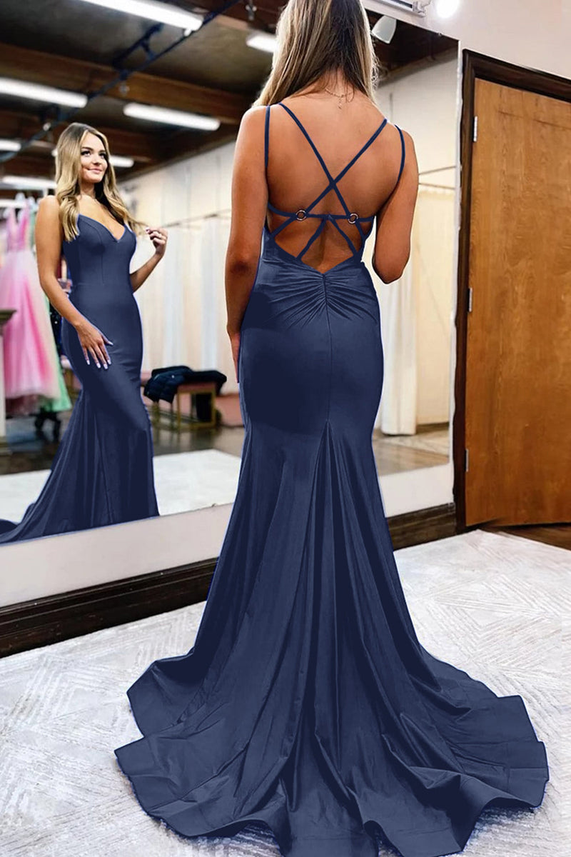 Load image into Gallery viewer, Royal Blue Spaghetti Straps Simple Mermaid Prom Dress