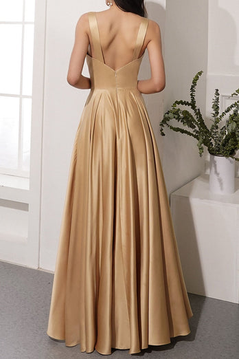 Satin Long Prom Party Dress With Slit