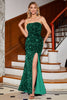 Load image into Gallery viewer, Mermaid Strapless Sequins Long Royal Blue Prom Dress With Slit