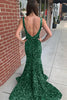 Load image into Gallery viewer, Mermaid Black V-Neck Sequins Long Prom Dress