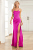 Load image into Gallery viewer, Fuchsia Mermaid Spaghetti Straps Satin Prom Dress with Split Front