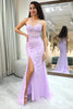 Load image into Gallery viewer, Lilac Mermaid Long Corset Appliqued Prom Dress With Slit