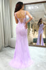 Load image into Gallery viewer, Lilac Mermaid Long Corset Appliqued Prom Dress With Slit