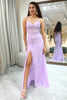 Load image into Gallery viewer, Lilac Mermaid Long Corset Appliqued Prom Dress With Slit