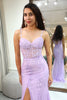 Load image into Gallery viewer, Lilac Mermaid Long Corset Appliqued Prom Dress With Slit