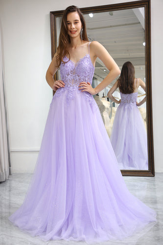 Light Purple A Line Long Prom Dress With Appliques