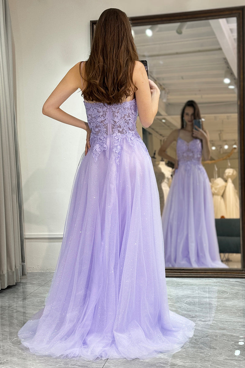 Load image into Gallery viewer, A Line Light Purple Long Prom Dress With Appliques