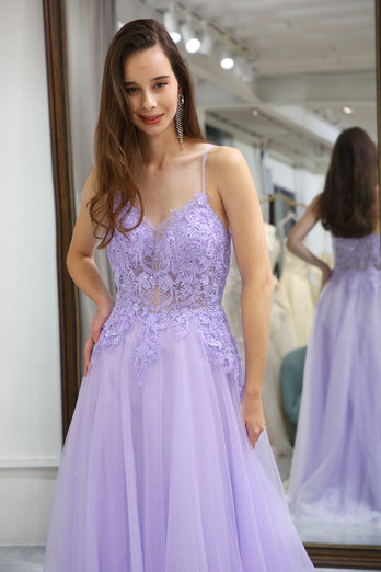 Light Purple A Line Long Prom Dress With Appliques