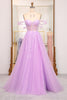 Load image into Gallery viewer, Light Purple A Line Off the Shoulder Long Corset Prom Dress With Slit