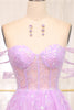 Load image into Gallery viewer, Light Purple A Line Off the Shoulder Long Corset Prom Dress With Slit