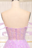 Load image into Gallery viewer, Light Purple A Line Off the Shoulder Long Corset Prom Dress With Slit