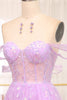 Load image into Gallery viewer, Light Purple A Line Off the Shoulder Long Corset Prom Dress With Slit