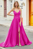 Load image into Gallery viewer, Fuchsia A Line Spaghetti Straps Long Prom Dress with Appliques