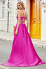 Load image into Gallery viewer, Fuchsia A Line Spaghetti Straps Long Prom Dress with Appliques