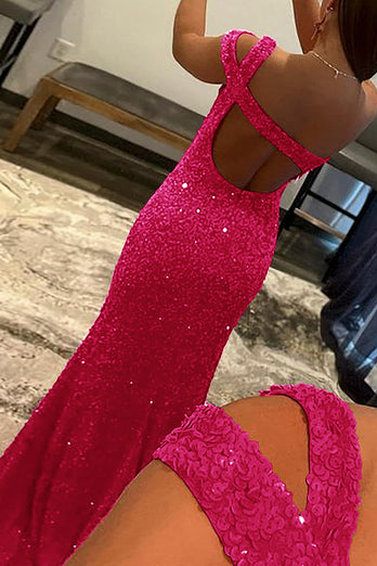 Royal Blue One Shoulder Sequins Prom Dress