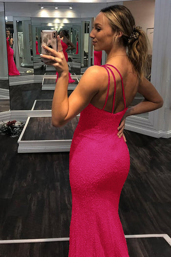 Red One Shoulder Sequins Mermaid Prom Dress with Slit