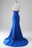 Load image into Gallery viewer, Royal Blue Mermaid Strapless Long Beaded Prom Dress With Appliques