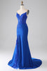 Load image into Gallery viewer, Royal Blue Mermaid Strapless Long Beaded Prom Dress With Appliques