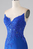 Load image into Gallery viewer, Royal Blue Mermaid Strapless Long Beaded Prom Dress With Appliques