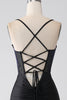 Load image into Gallery viewer, Black Mermaid Spaghetti Straps Long Corset Prom Dress With Beading