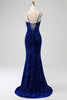 Load image into Gallery viewer, Elegant Royal Blue Mermaid Spaghetti Straps Velvet Sequin Long Prom Dress