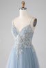 Load image into Gallery viewer, Grey Blue Mermaid Spaghetti Straps Sparkly Sequin Long Prom Dress