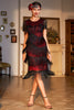 Load image into Gallery viewer, Black Beaded Gatsby Fringed Flapper Dress