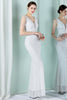 Load image into Gallery viewer, White Deep V Neck Mermaid Evening Dress