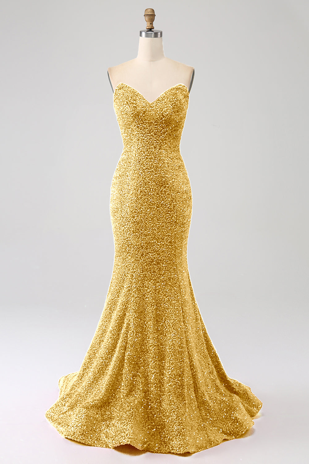 Golden Mermaid Sweetheart Sweep Train Prom Dress With Sequins