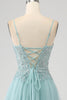 Load image into Gallery viewer, Sparkly Light Green A-Line Sequin Applique Corset Prom Dress With Slit