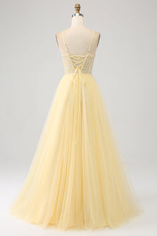 Light yellow outlet ball gown