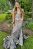 Load image into Gallery viewer, Orange Sparkly Deep V Neck Sequin Mermaid Prom Dress