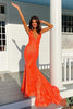 Load image into Gallery viewer, Orange Sparkly Deep V Neck Sequin Mermaid Prom Dress