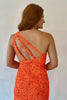 Load image into Gallery viewer, Sheath One Shoulder Orange Sequins Short Prom Dress