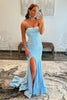 Load image into Gallery viewer, Blue Strapless Mermaid Prom Dress