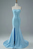 Load image into Gallery viewer, Blue Strapless Mermaid Prom Dress