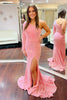 Load image into Gallery viewer, Pink One Shoulder Sequined Prom Dress